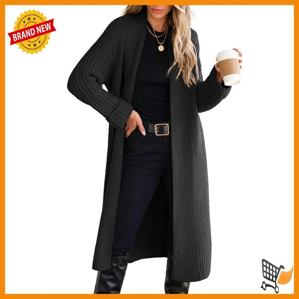 Oversized Knit Cardigan Long Sleeve Open Front Sweater Coat Acrylic